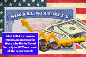 $196 COLA increase in maximum amounts for those who file for Social Security in 2025 and meet all the requirements