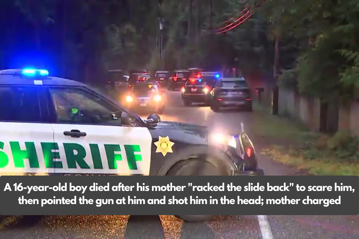 A 16-year-old boy died after his mother "racked the slide back" to scare him, then pointed the gun at him and shot him in the head; mother charged