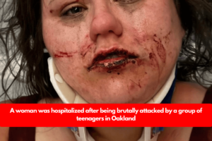 A woman was hospitalized after being brutally attacked by a group of teenagers in Oakland