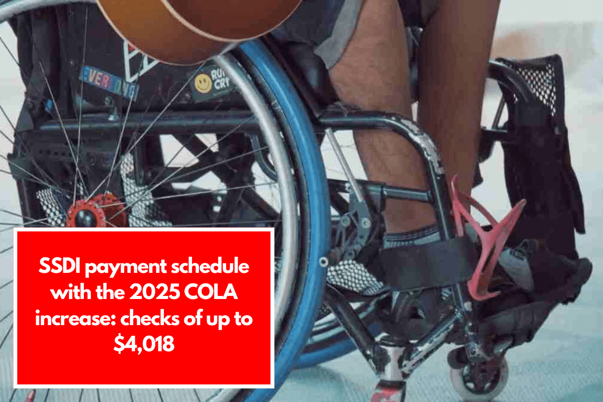 SSDI payment schedule with the 2025 COLA increase: checks of up to $4,018