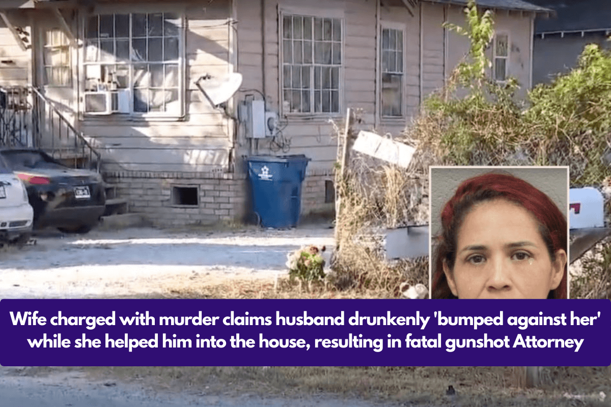 Wife charged with murder claims husband drunkenly 'bumped against her' while she helped him into the house, resulting in fatal gunshot Attorney