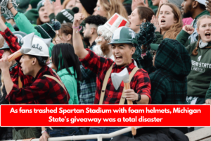 As fans trashed Spartan Stadium with foam helmets, Michigan State's giveaway was a total disaster