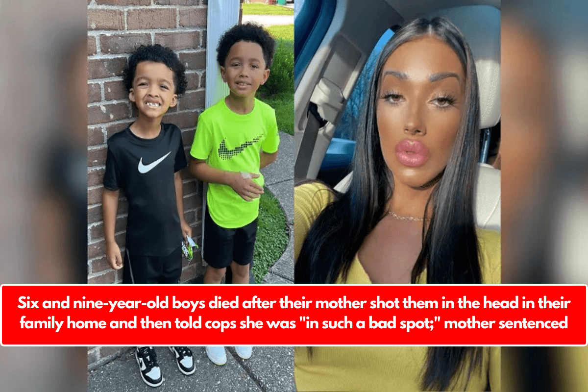 Six and nine-year-old boys died after their mother shot them in the head in their family home and then told cops she was "in such a bad spot;" mother sentenced