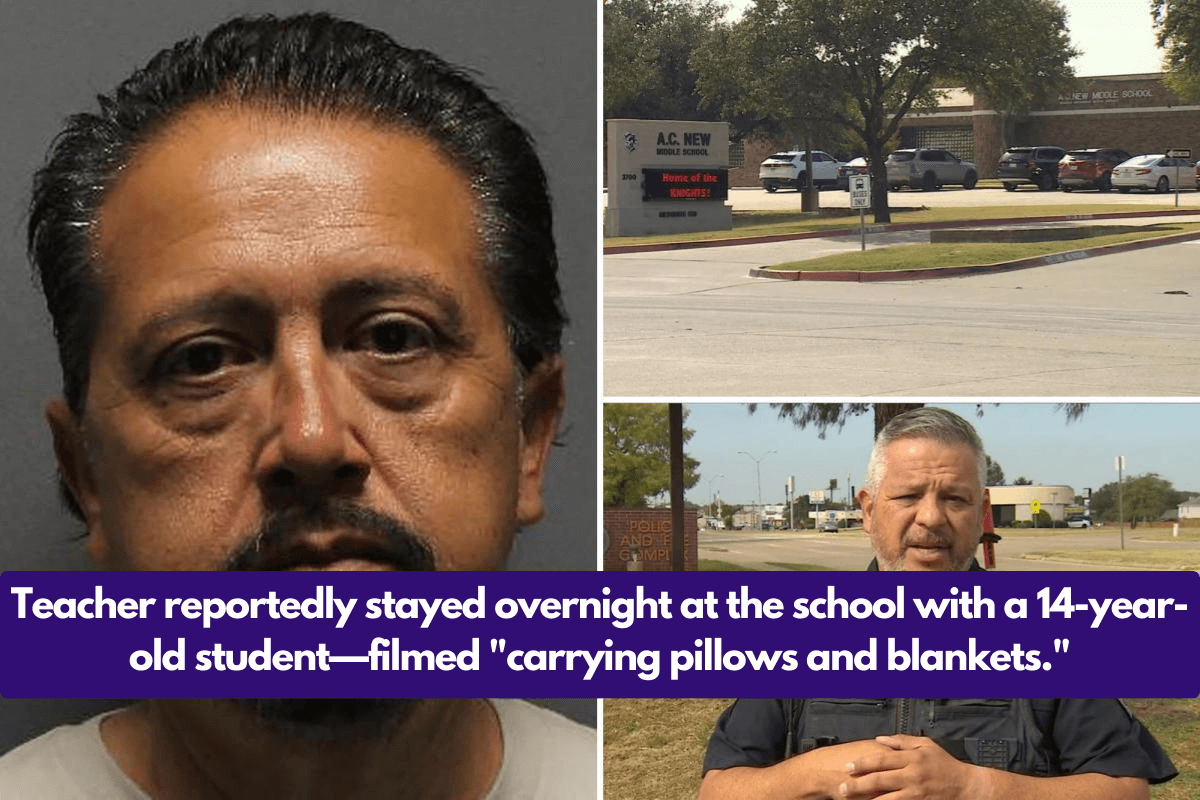 Teacher reportedly stayed overnight at the school with a 14-year-old student—filmed "carrying pillows and blankets."