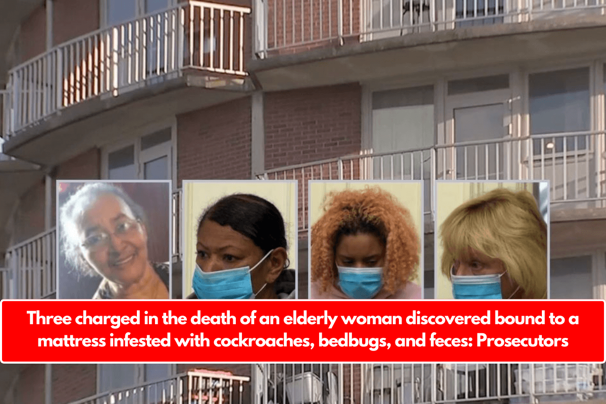 Three charged in the death of an elderly woman discovered bound to a mattress infested with cockroaches, bedbugs, and feces: Prosecutors