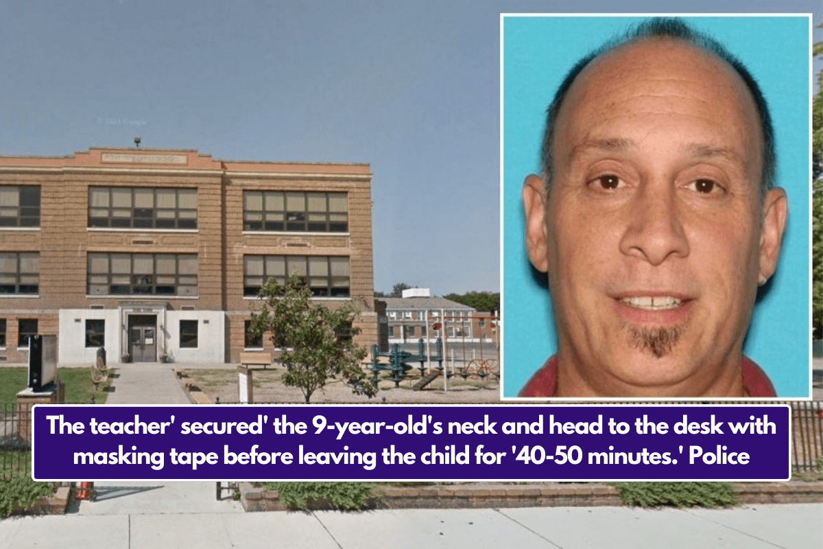 The teacher' secured' the 9-year-old's neck and head to the desk with masking tape before leaving the child for '40-50 minutes.' Police