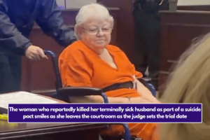 The woman who reportedly killed her terminally sick husband as part of a suicide pact smiles as she leaves the courtroom as the judge sets the trial date