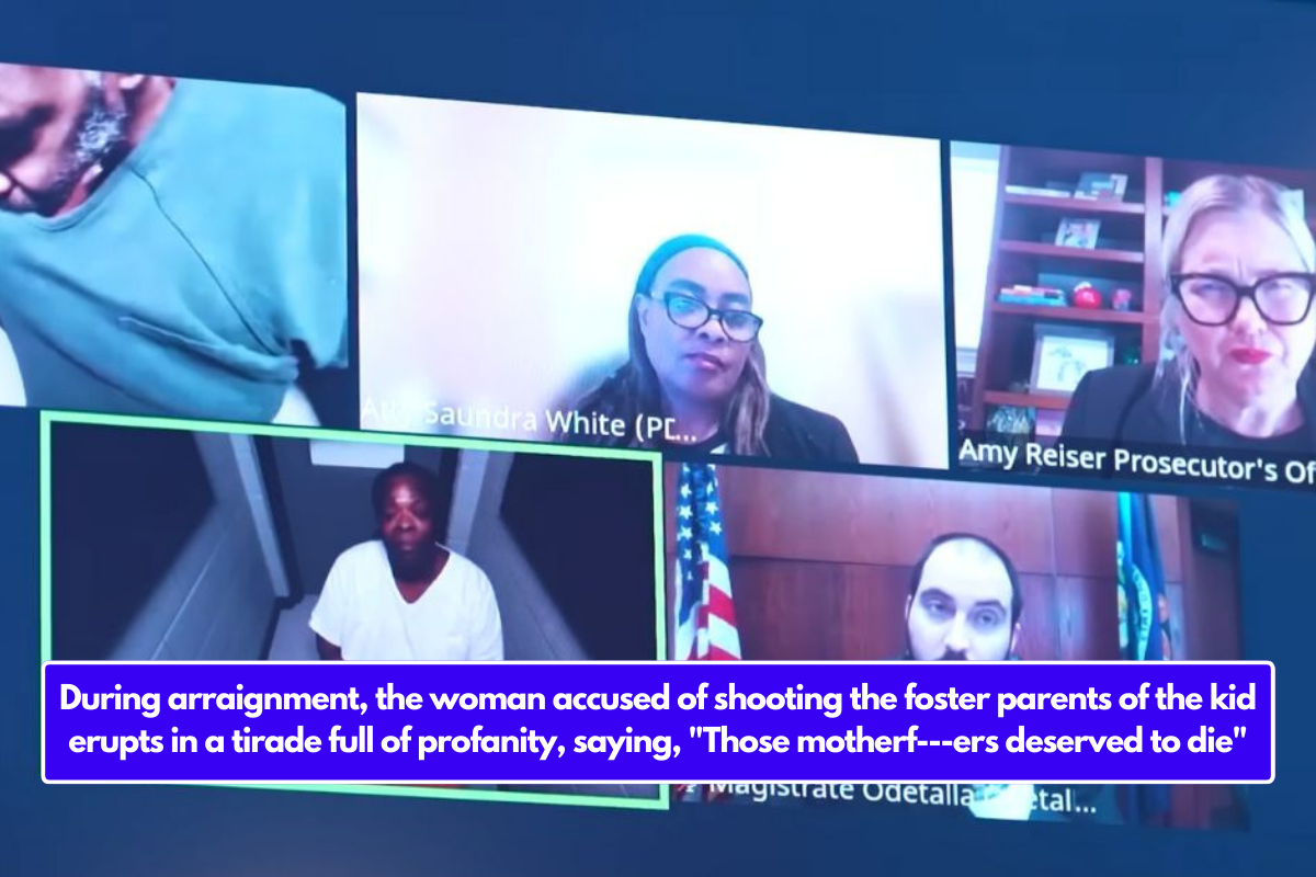 During arraignment, the woman accused of shooting the foster parents of the kid erupts in a tirade full of profanity, saying, "Those motherf---ers deserved to die"