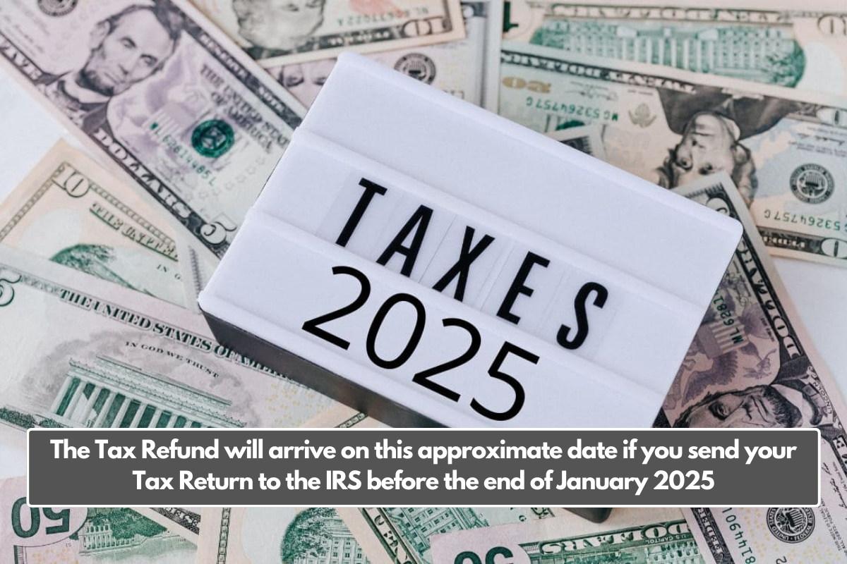 The Tax Refund will arrive on this approximate date if you send your Tax Return to the IRS before the end of January 2025